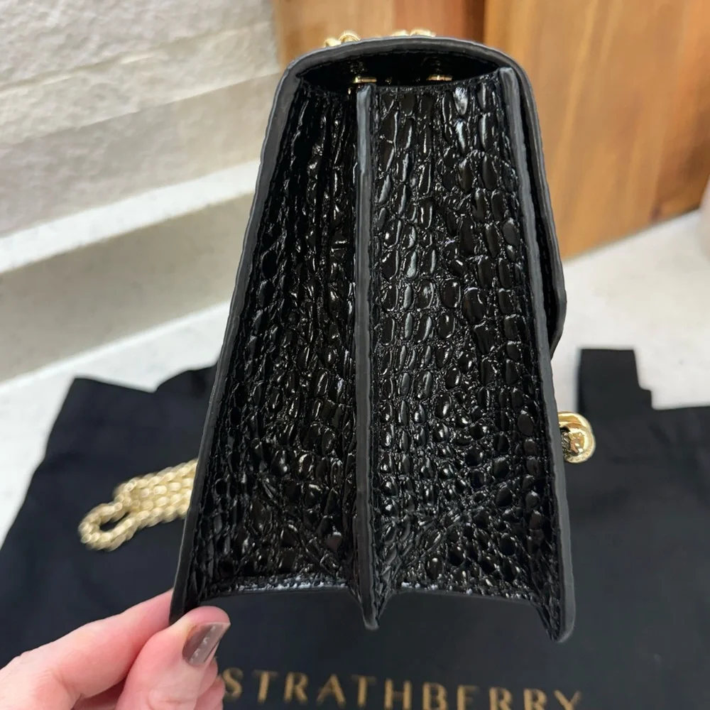 Like new Strathberry East/West Black Croc-Embossed Crossbody with Gold Chain - Picture 7 of 15
